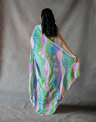 Multicolor Printed Saree With Gota Work