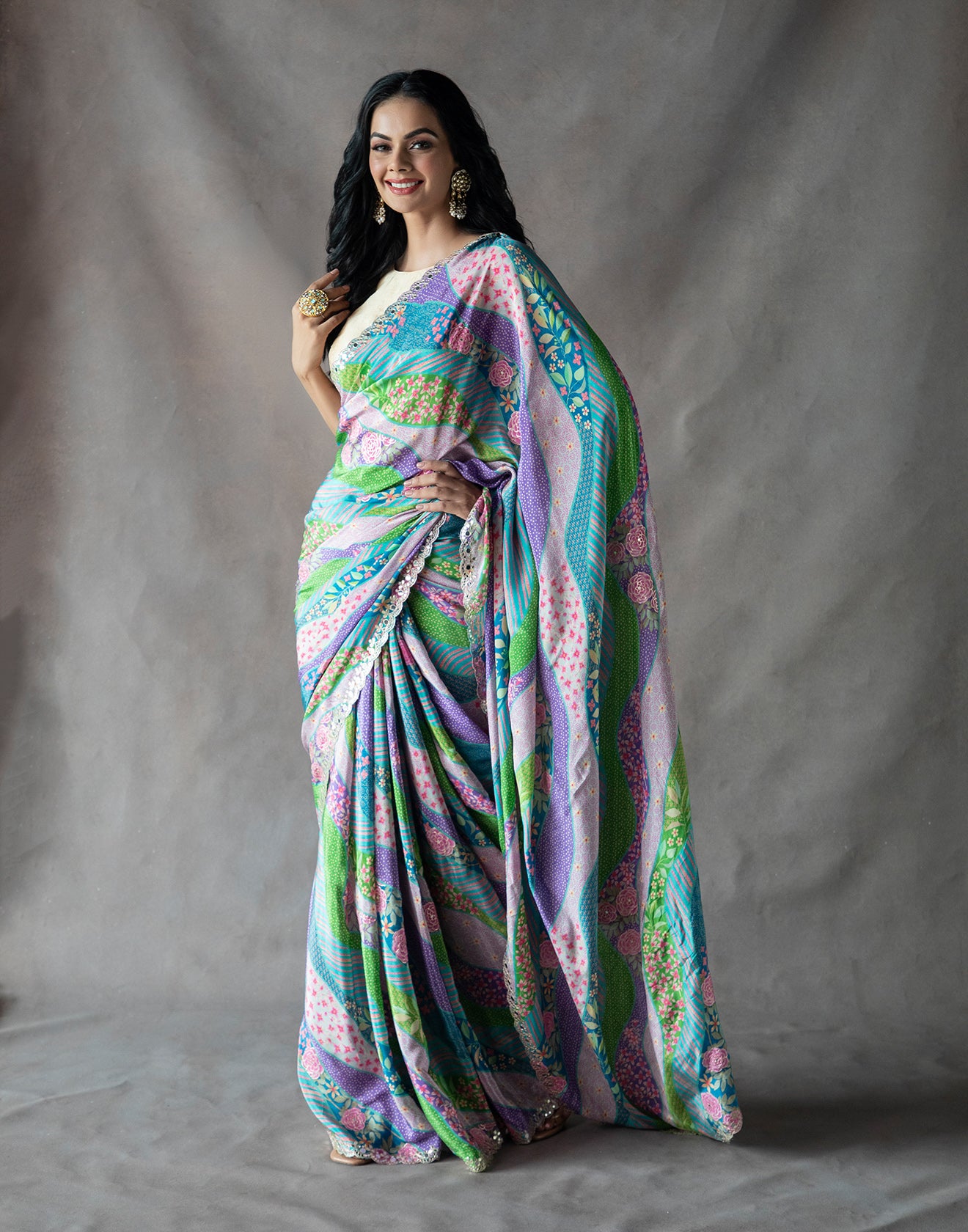 Multicolor Printed Saree With Gota Work