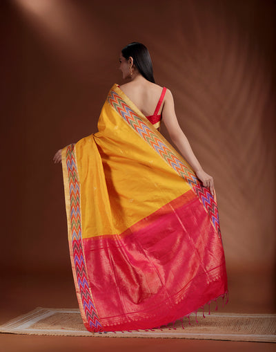 Mustard Charm Pure Silk Paithani Saree With Unstitched Blouse Fabric