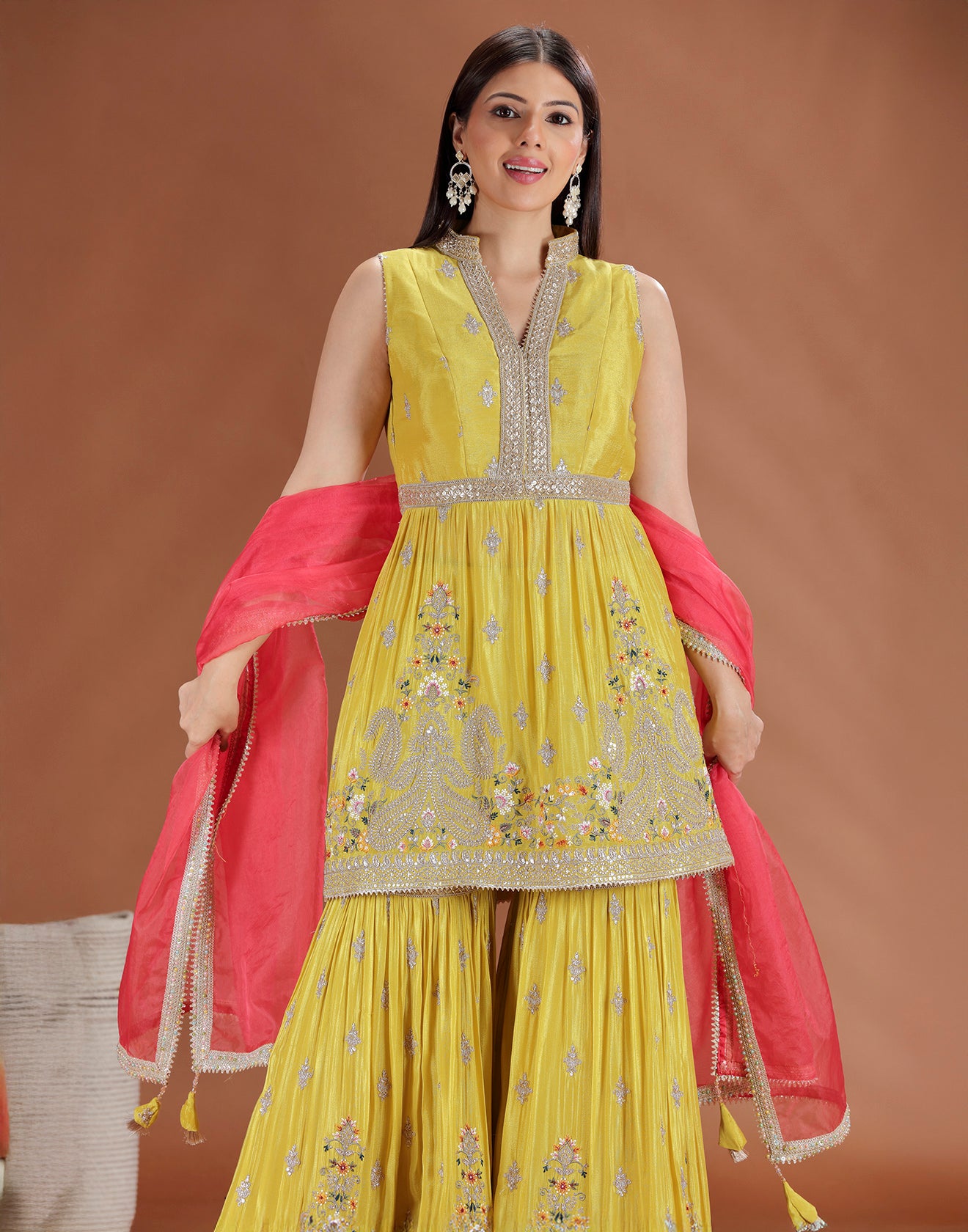 Mustard Majesty Embroidered Sharara Suit For Wedding