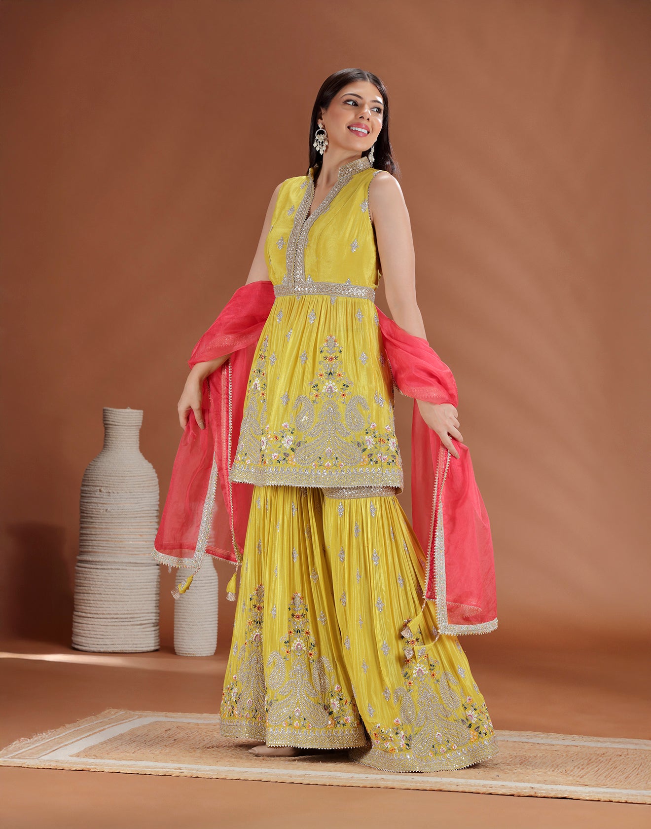 Mustard Majesty Embroidered Sharara Suit For Wedding
