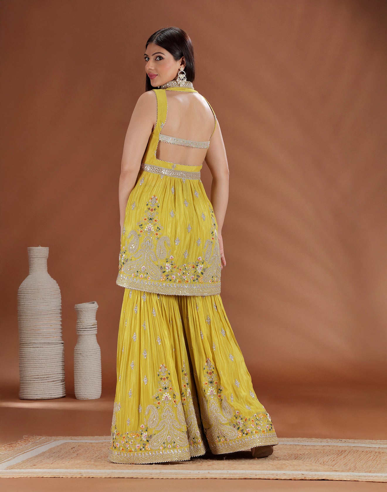 Mustard Majesty Embroidered Sharara Suit For Wedding