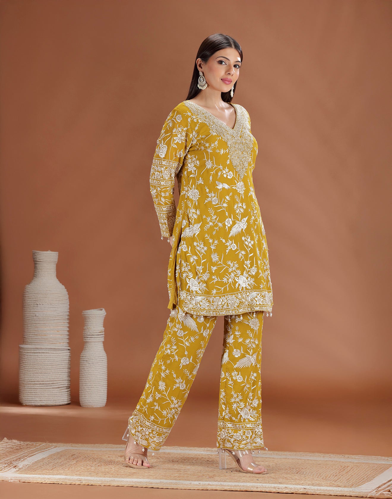 Mustard Mist Resham Embroidered Festive Salwar Suit