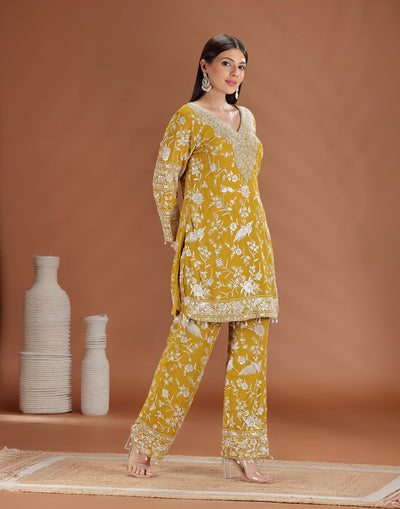 Mustard Mist Resham Embroidered Festive Salwar Suit