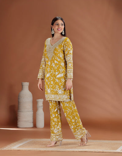 Mustard Mist Resham Embroidered Festive Salwar Suit