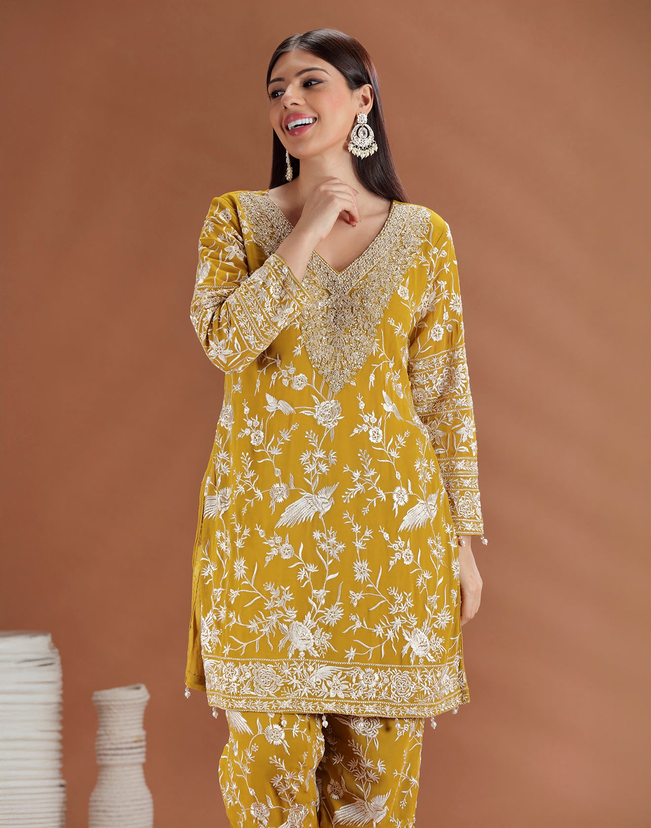 Mustard Mist Resham Embroidered Festive Salwar Suit