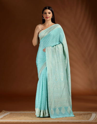 Neelam Leher Crepe Silk Saree With Unstitched Blouse Fabric