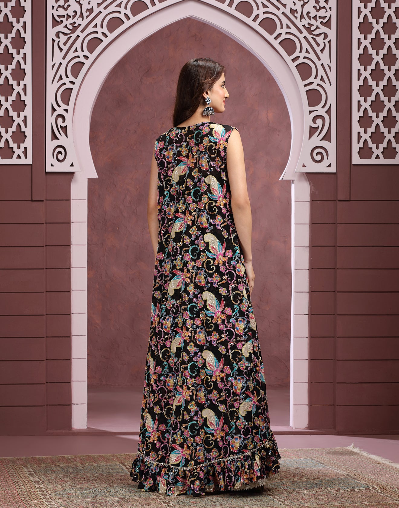 Noir Garden Foil-Printed Georgette Fusion Set