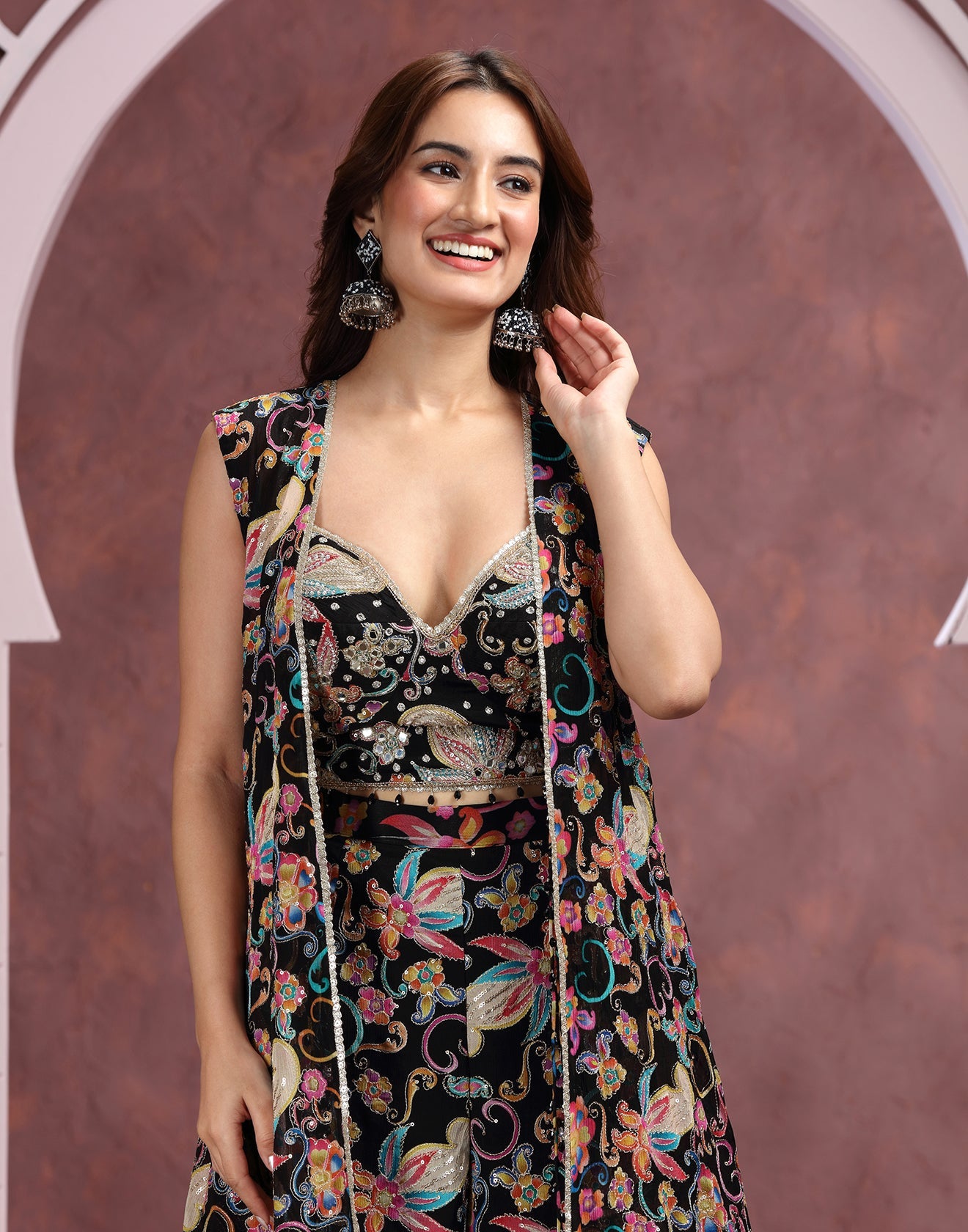 Noir Garden Foil-Printed Georgette Fusion Set