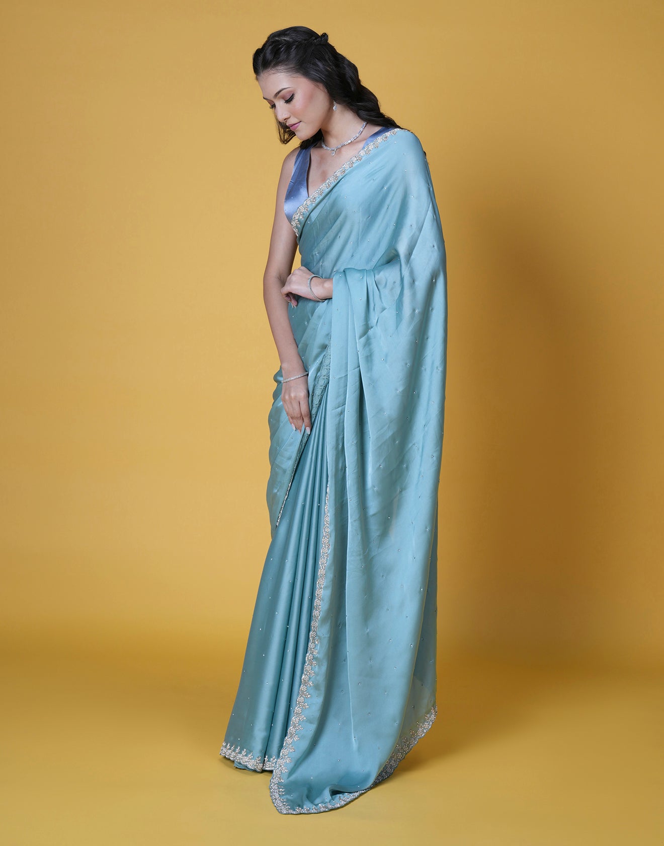 Ocean Reef Satin Embellished Saree