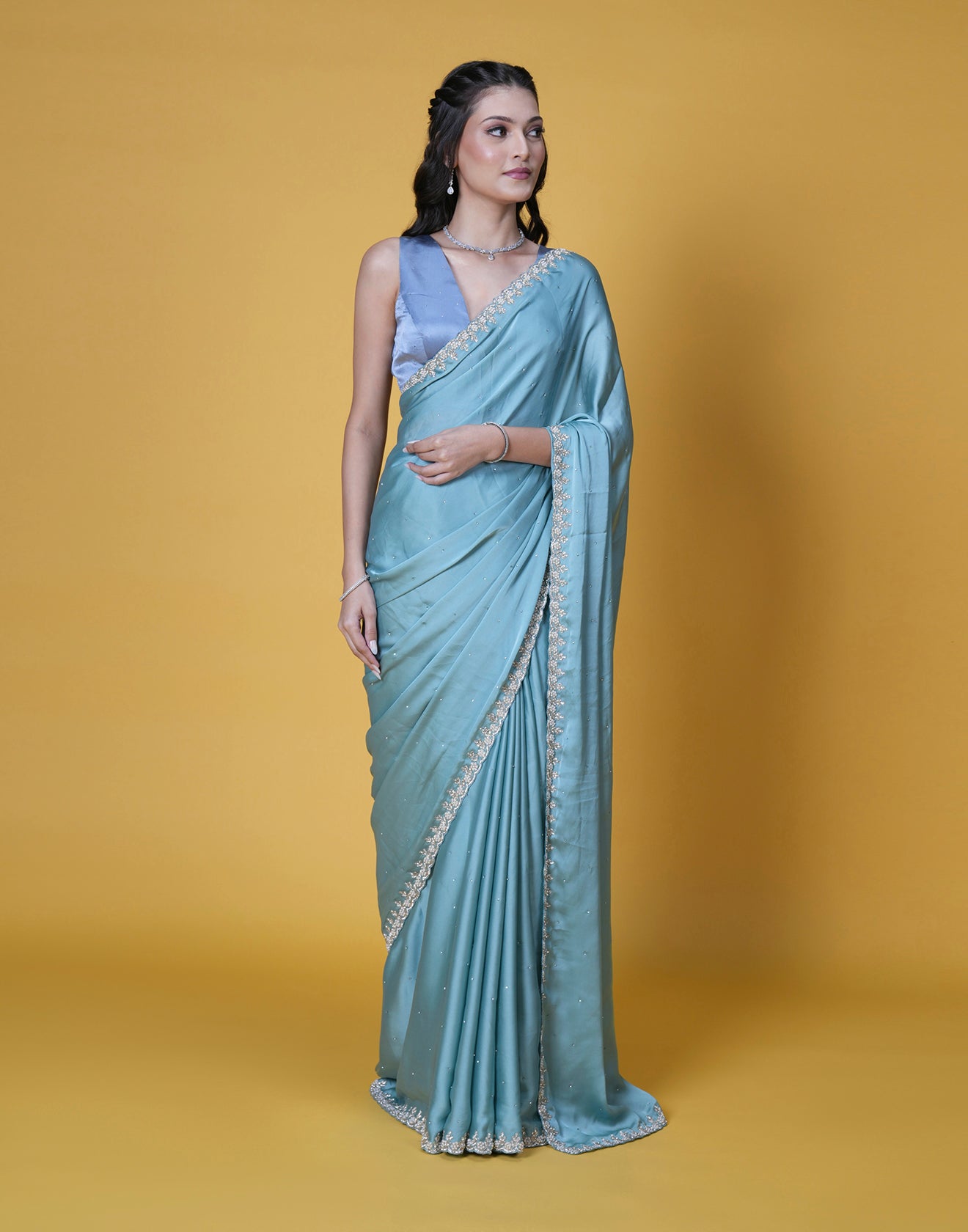 Ocean Reef Satin Embellished Saree