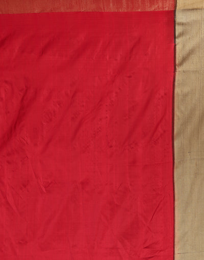 Olive Green & Red Pure Silk Paithani Saree With Unstitched Blouse Fabric