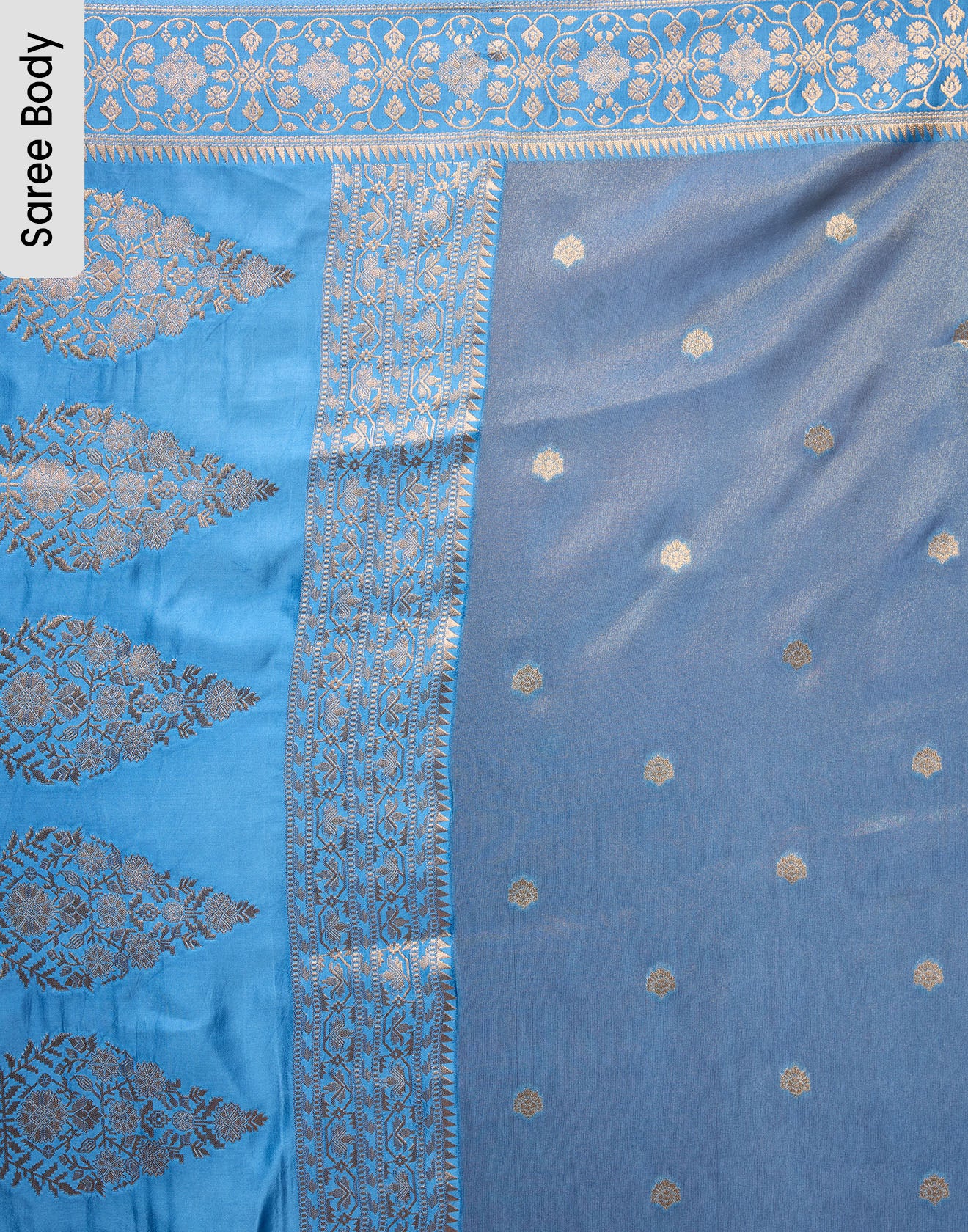 Pacific Blue With Zari Floral Butti Silk Saree