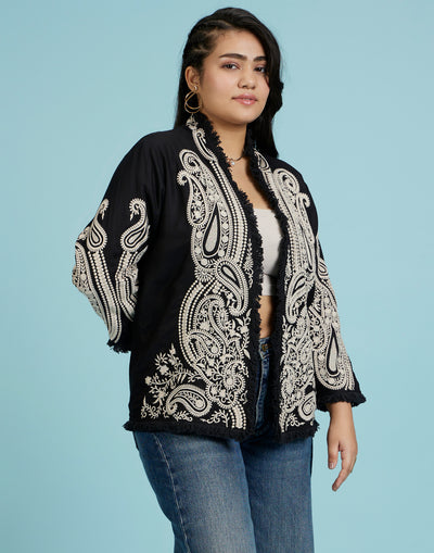 Paisley Cluster Embroidered Cotton Jacket