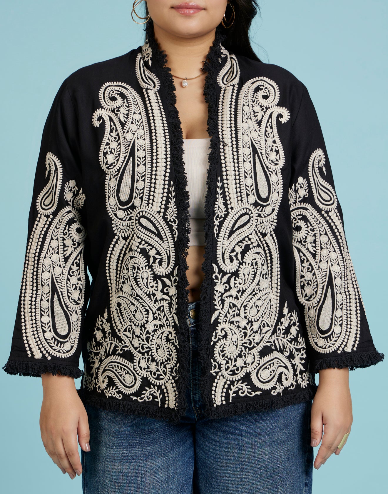 Paisley Cluster Embroidered Cotton Jacket