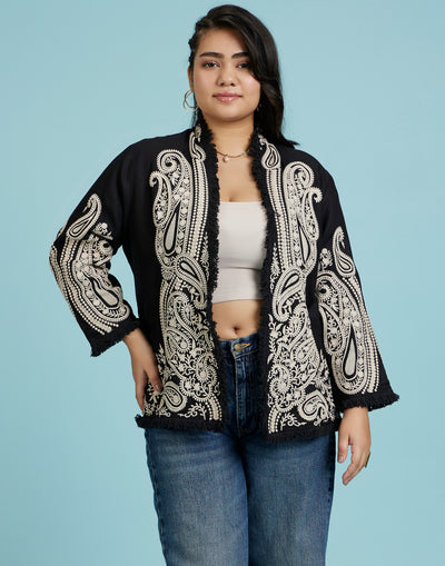 Paisley Cluster Embroidered Cotton Jacket