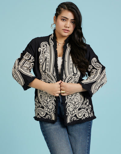 Paisley Cluster Embroidered Cotton Jacket