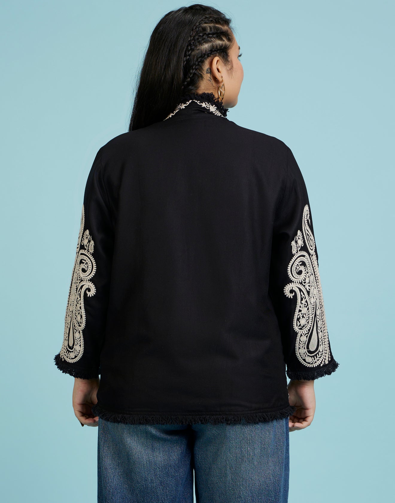 Paisley Cluster Embroidered Cotton Jacket