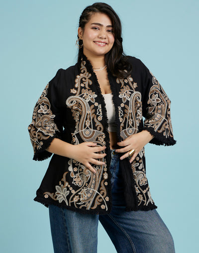 Paisley Drama Embroidered Cotton Jacket