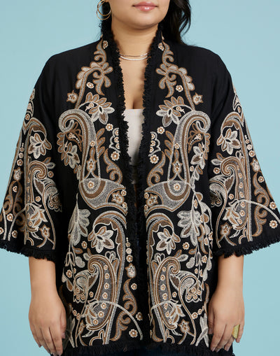 Paisley Drama Embroidered Cotton Jacket