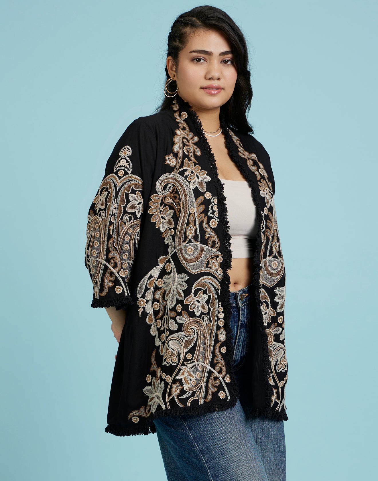 Paisley Drama Embroidered Cotton Jacket