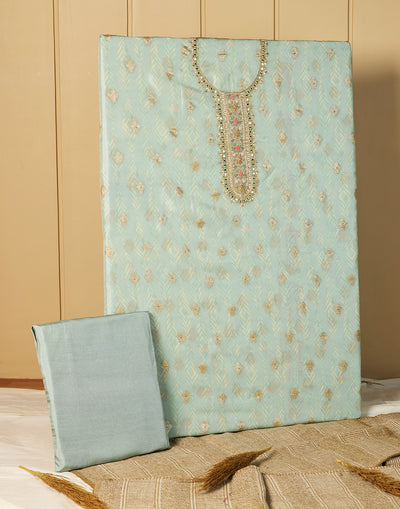 Pale Sea Green Shimmer Tissue Silk Unstitched Suit Set