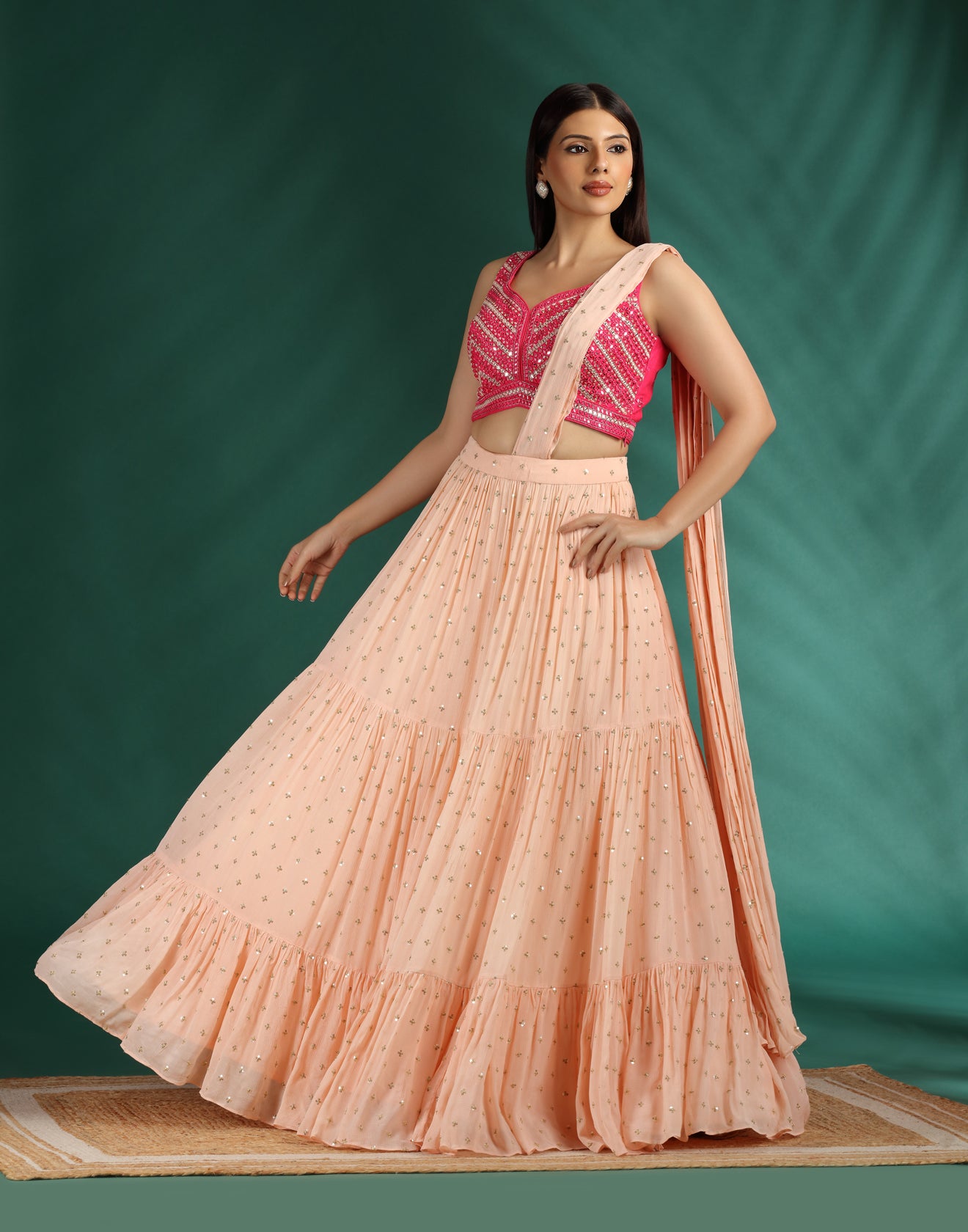 Peach-Blast-Georgette-Lehenga-With-Embroidered-Blouse