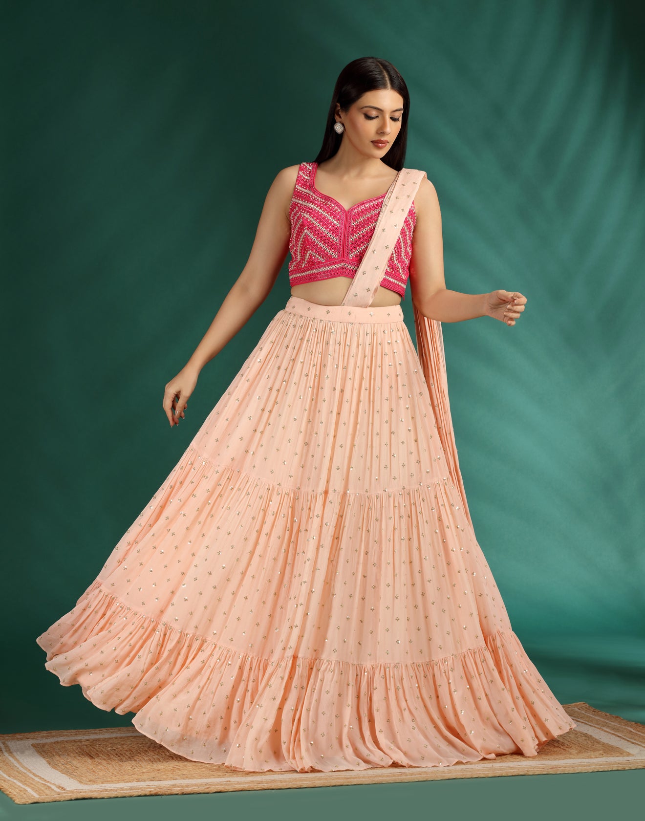 Peach-Blast-Georgette-Lehenga-With-Embroidered-Blouse
