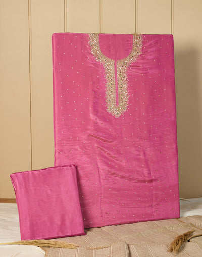 Peppy Pink Embellished Shimmer Tissue Silk Festive Unstitched Suit Set