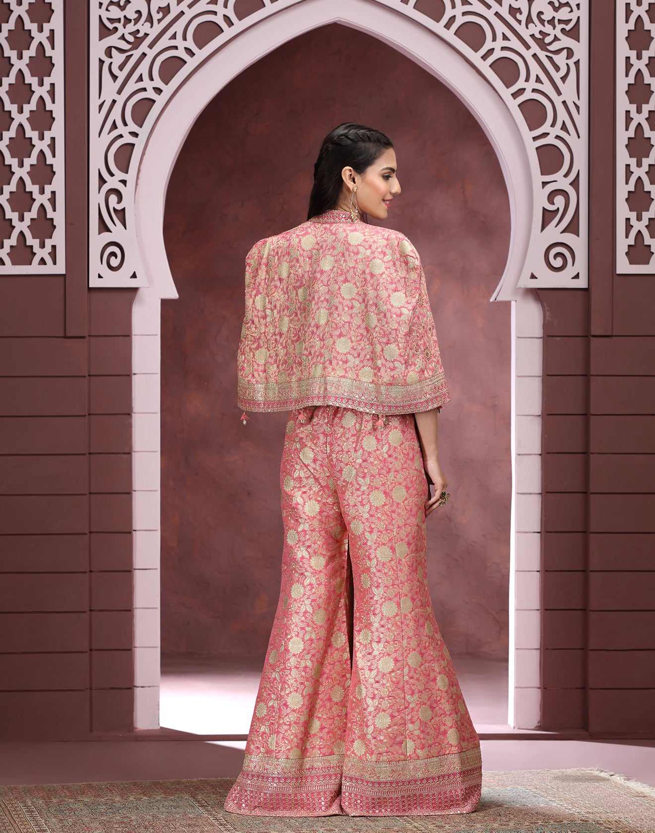Peppy Peach Banarasi Silk Festive Fusion Set
