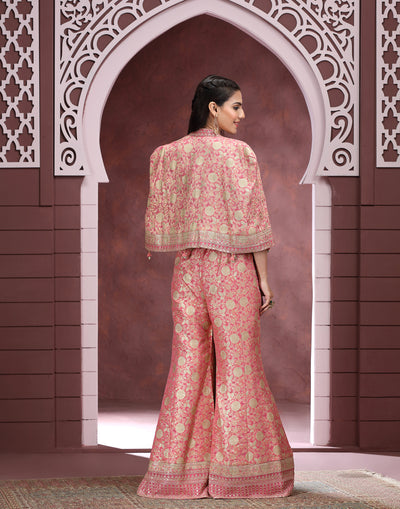 Peppy Peach Banarasi Silk Festive Fusion Set