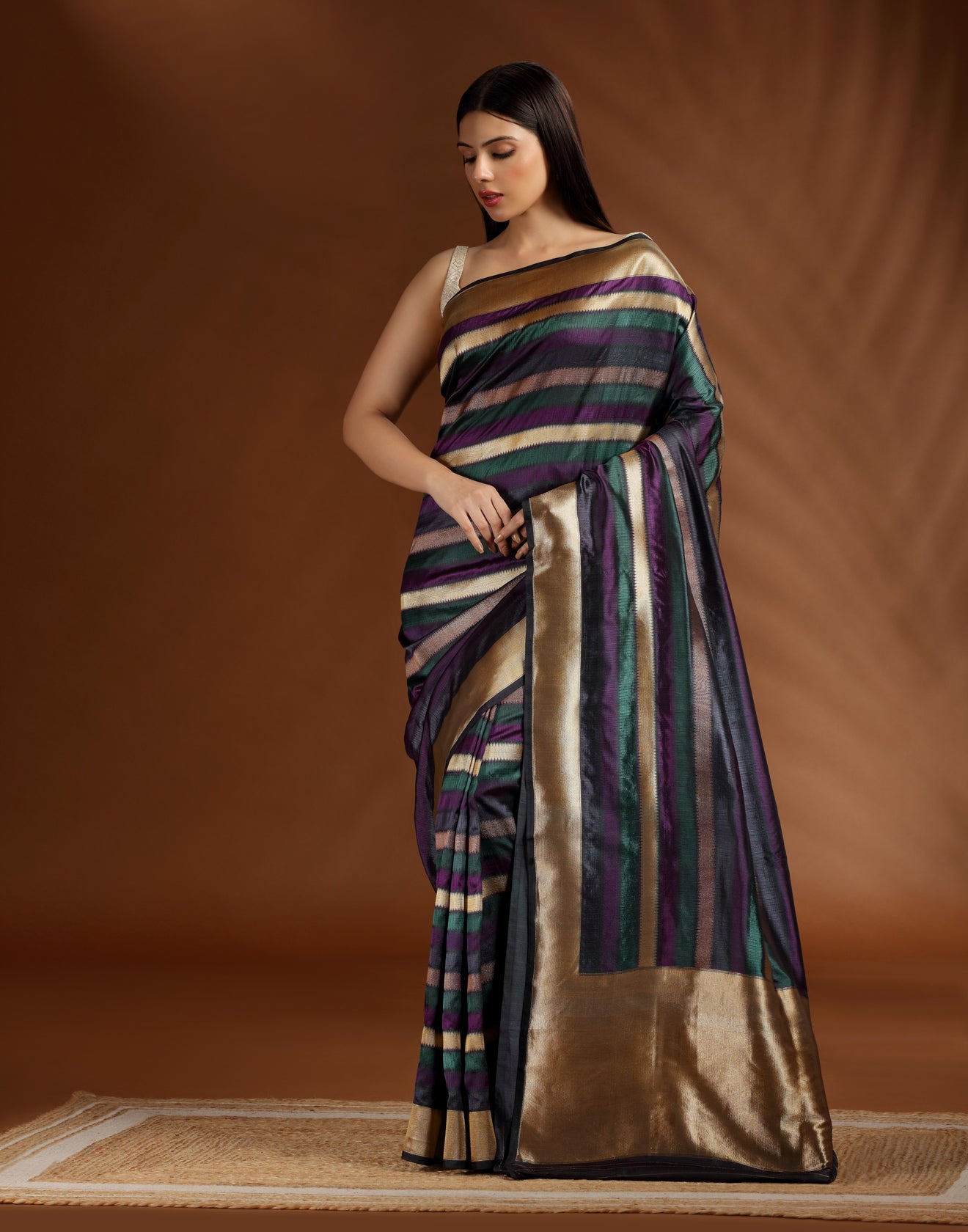 Persian Dusk Katan Banarasi Silk Saree With Unstitched Blouse Fabric