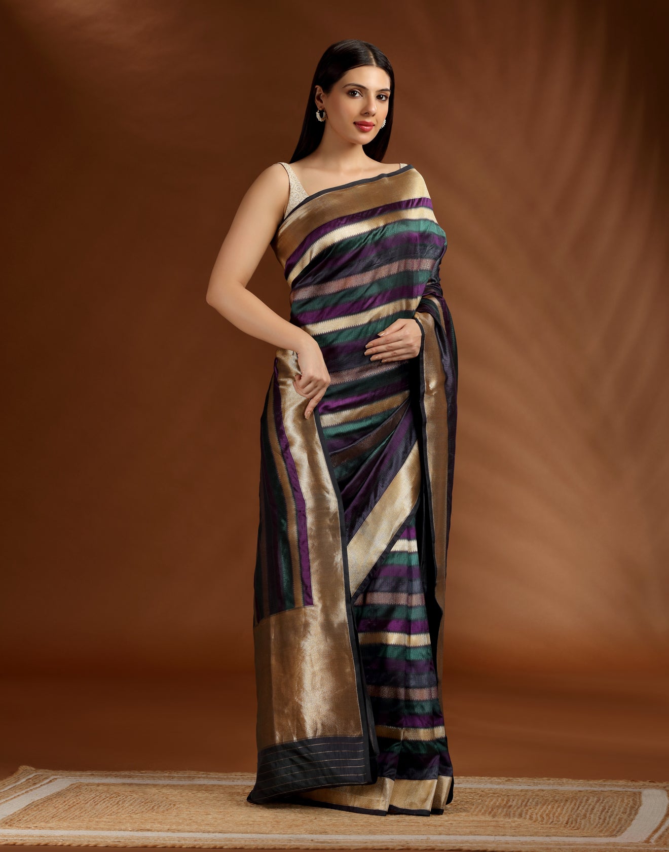 Persian Dusk Katan Banarasi Silk Saree With Unstitched Blouse Fabric