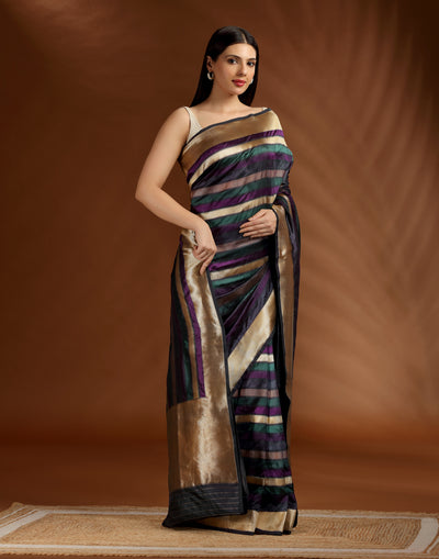 Persian Dusk Katan Banarasi Silk Saree With Unstitched Blouse Fabric