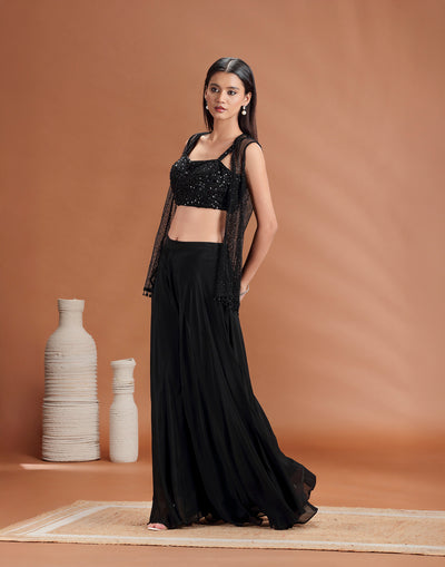 Phantom Black Seqion Embellished Fusion Set With Jacket