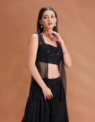 Phantom Black Seqion Embellished Fusion Set With Jacket
