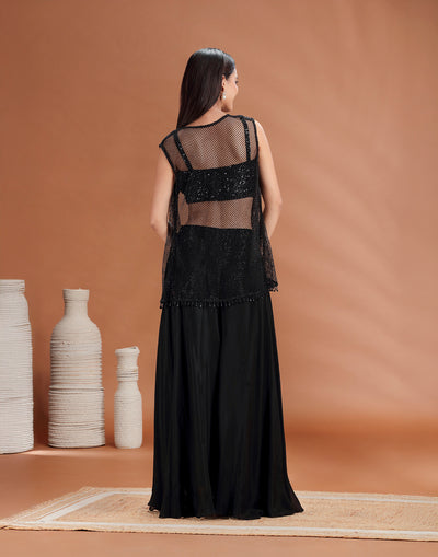 Phantom Black Seqion Embellished Fusion Set With Jacket