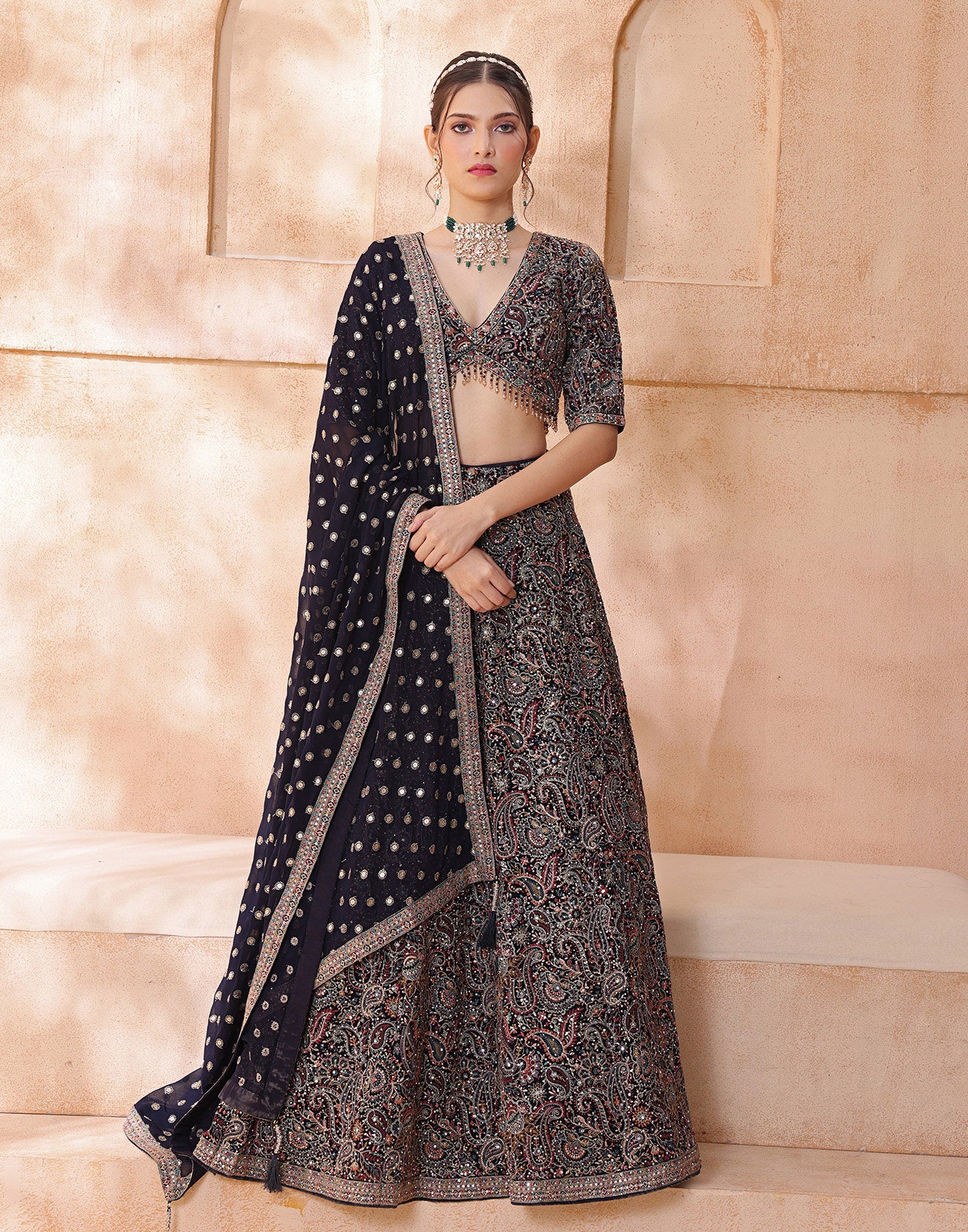 Phenomenal Navy Embroidered Bridal Lehenga Set