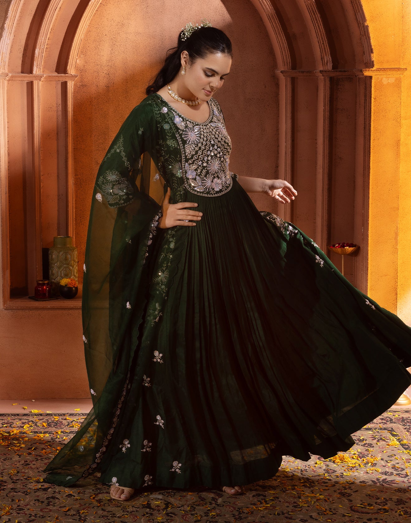 Phthalo Green Festive Embroidered Anarkali Set S Phthalo Green Festive Embroidered Anarkali Set S