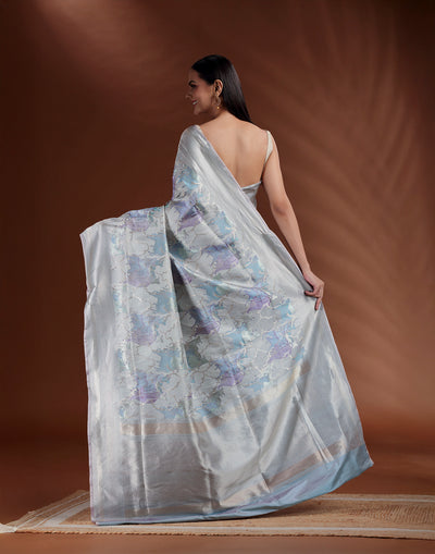 Pichwai Weave Pure Banarasi Silk Saree With Unstitched Blouse Fabric