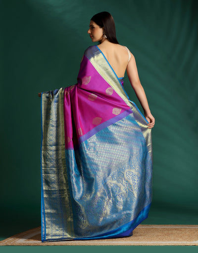 Plum Gulabi Pure Kanjivaram Silk Saree With Unstitched Blouse Fabric
