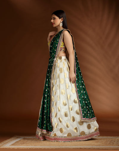 Polka-Daisy-Lehenga-With-Yellow-Embroidered-Blouse-For-Haldi-&-Mehendi