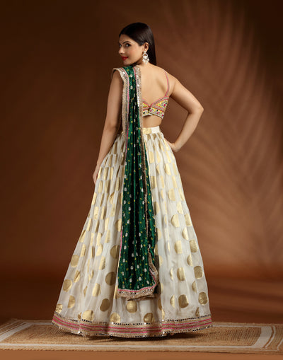 Polka-Daisy-Lehenga-With-Yellow-Embroidered-Blouse-For-Haldi-&-Mehendi