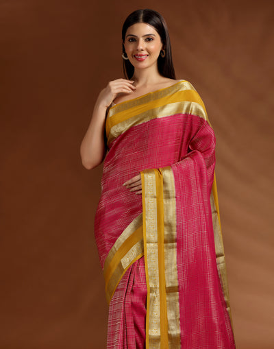 Raani Pink Maysore Georgette Saree With Unstitched Blouse Fabric