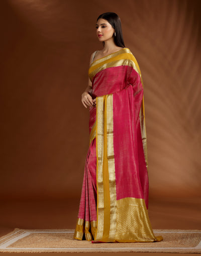 Raani Pink Maysore Georgette Saree With Unstitched Blouse Fabric
