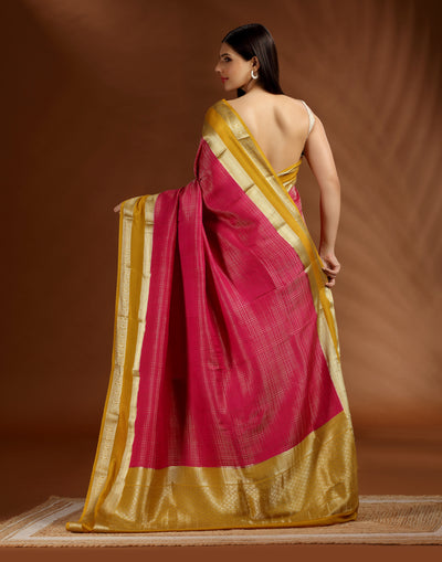 Raani Pink Maysore Georgette Saree With Unstitched Blouse Fabric