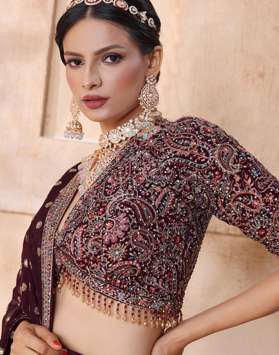 Radiant Wine Embellished Bridal Lehenga Set