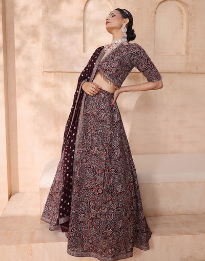 Radiant Wine Embellished Bridal Lehenga Set