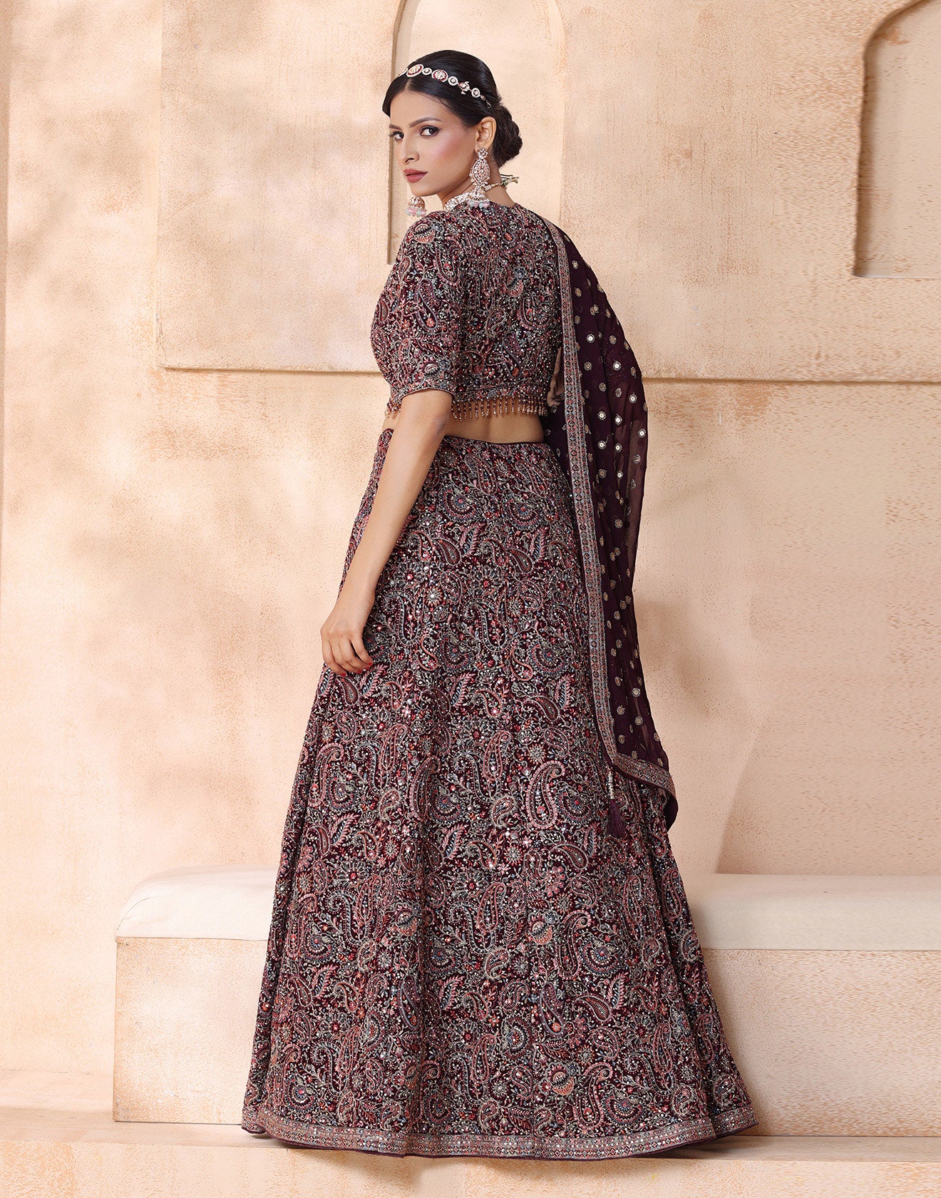 Radiant Wine Embellished Bridal Lehenga Set