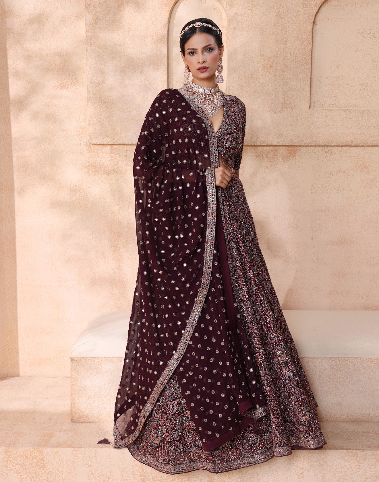 Radiant Wine Embellished Bridal Lehenga Set